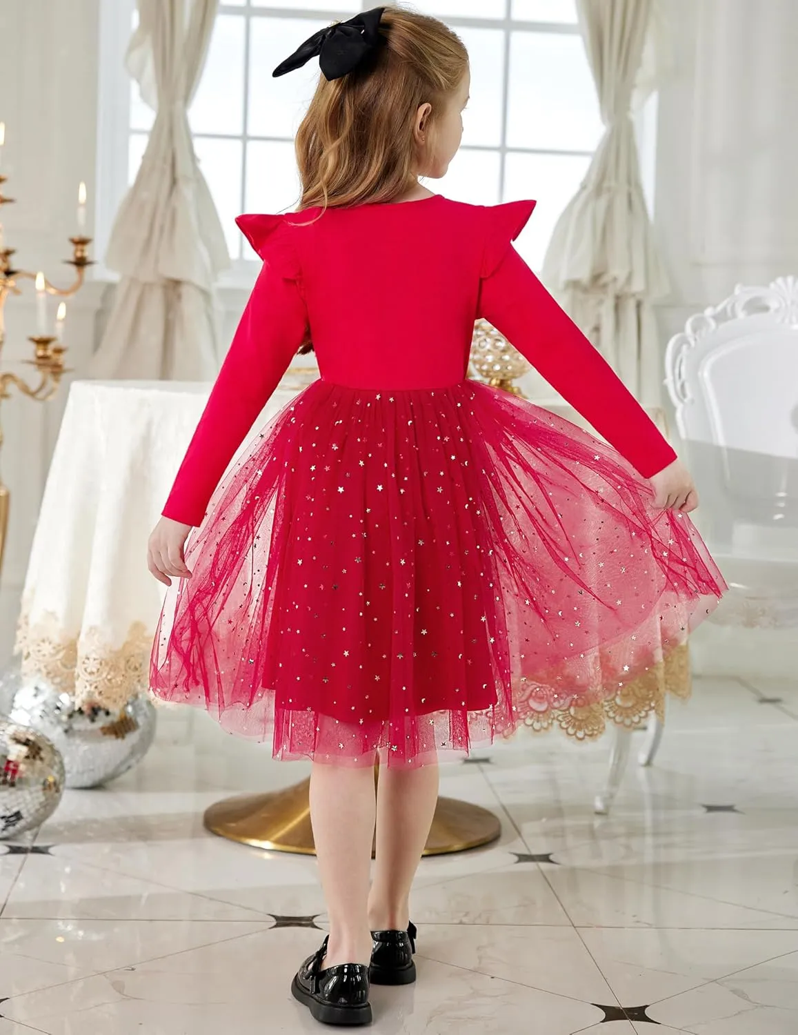 Arshiner Toddler Girls Tutu Dresses Long Sleeve Ruffle Fall Star Sequin Tulle Dress
