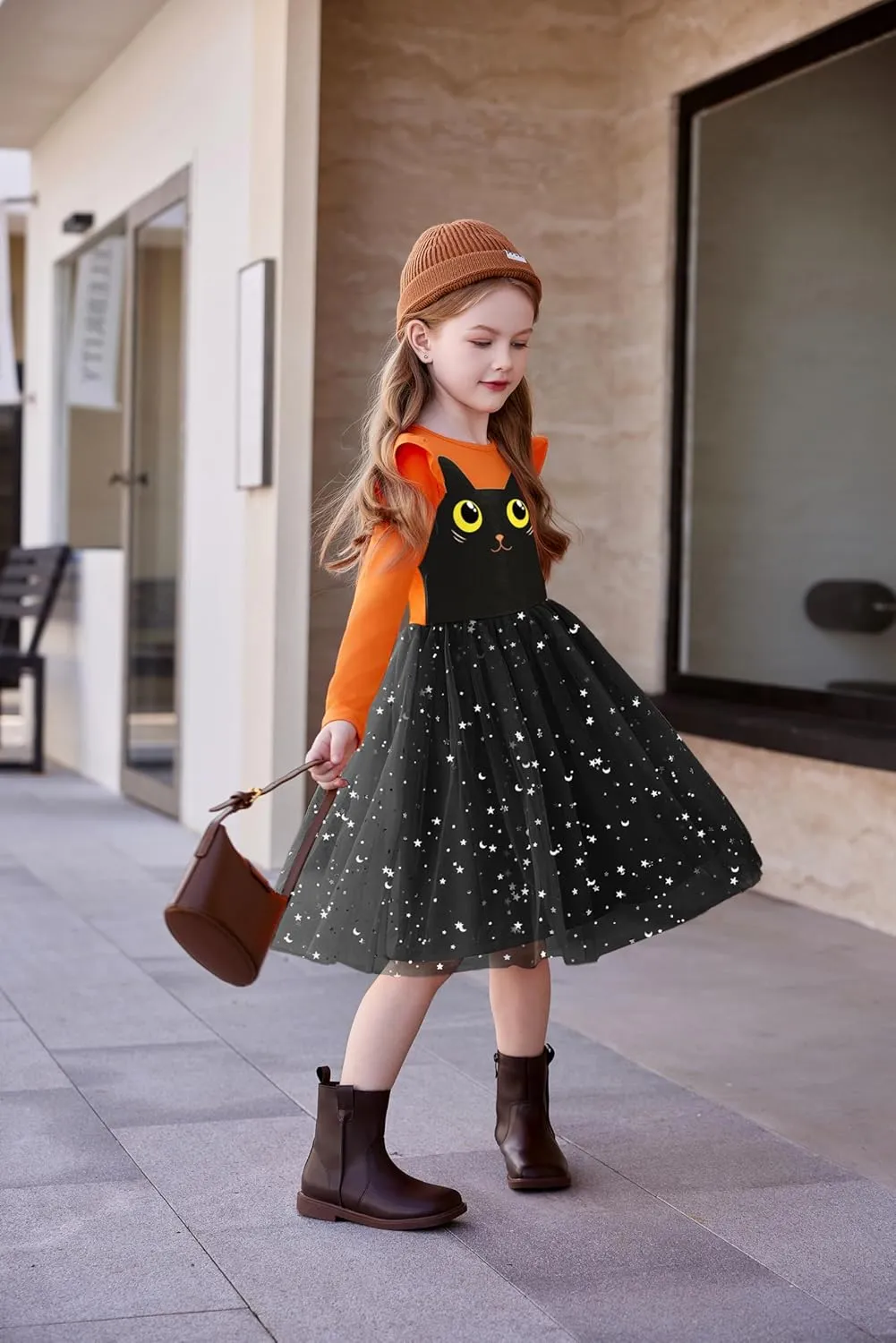 Arshiner Toddler Girls Tutu Dresses Long Sleeve Ruffle Fall Star Sequin Tulle Dress