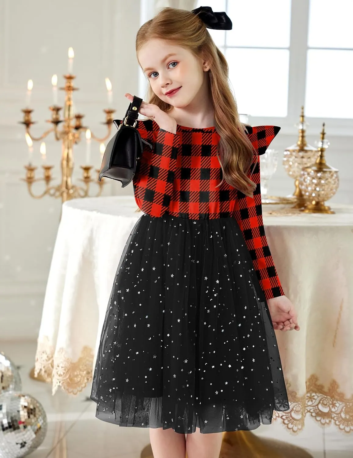 Arshiner Toddler Girls Tutu Dresses Long Sleeve Ruffle Fall Star Sequin Tulle Dress