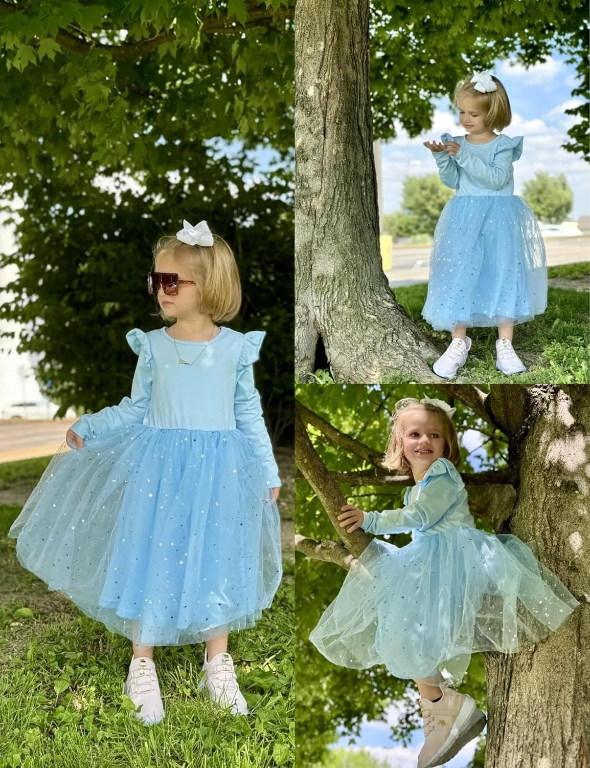 Arshiner Toddler Girls Tutu Dresses Long Sleeve Ruffle Fall Star Sequin Tulle Dress