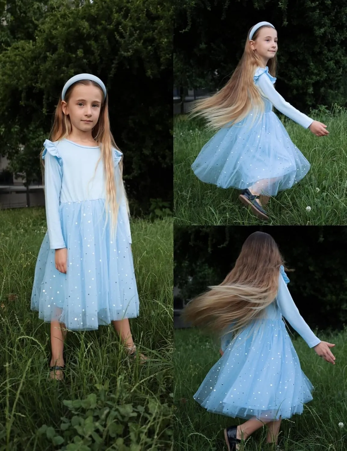 Arshiner Toddler Girls Tutu Dresses Long Sleeve Ruffle Fall Star Sequin Tulle Dress