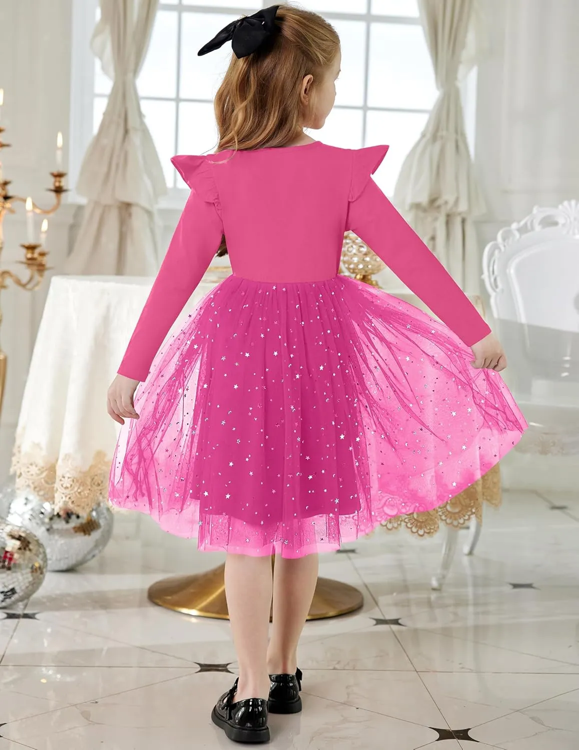 Arshiner Toddler Girls Tutu Dresses Long Sleeve Ruffle Fall Star Sequin Tulle Dress