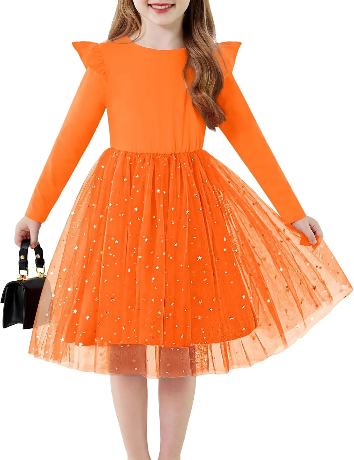Arshiner Toddler Girls Tutu Dresses Long Sleeve Ruffle Fall Star Sequin Tulle Dress