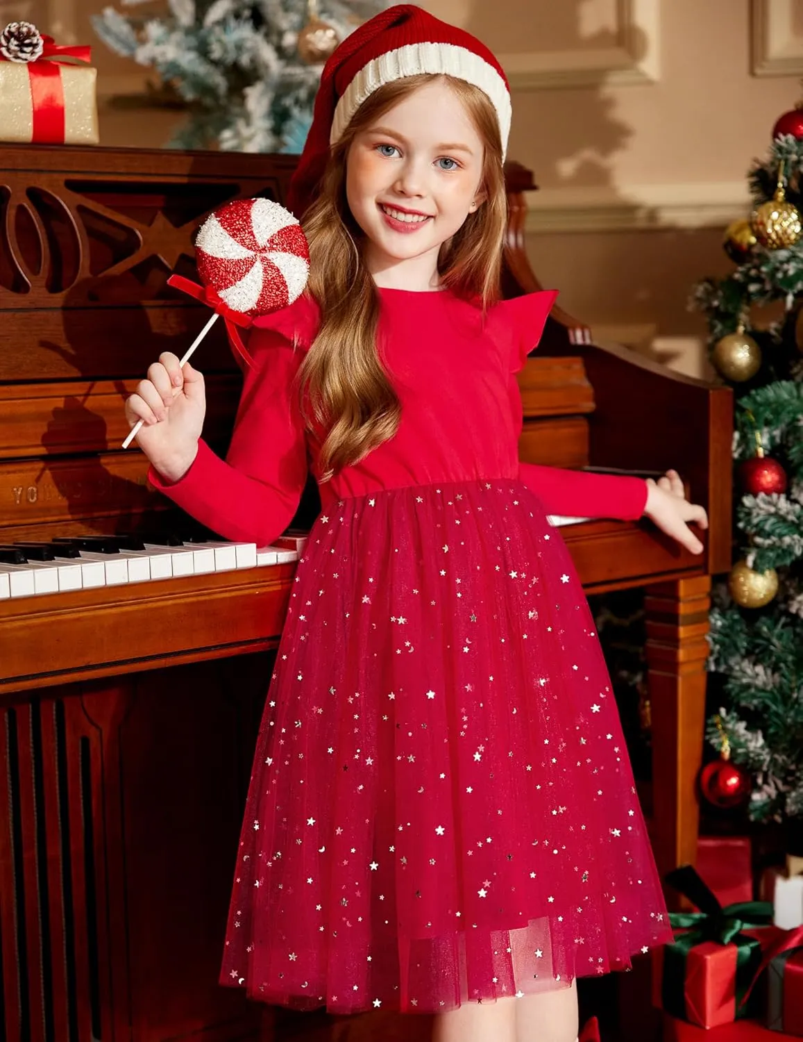 Arshiner Toddler Girls Tutu Dresses Long Sleeve Ruffle Fall Star Sequin Tulle Dress