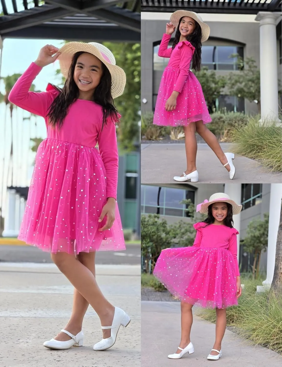 Arshiner Toddler Girls Tutu Dresses Long Sleeve Ruffle Fall Star Sequin Tulle Dress