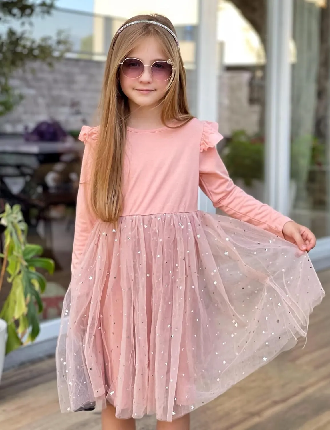 Arshiner Toddler Girls Tutu Dresses Long Sleeve Ruffle Fall Star Sequin Tulle Dress