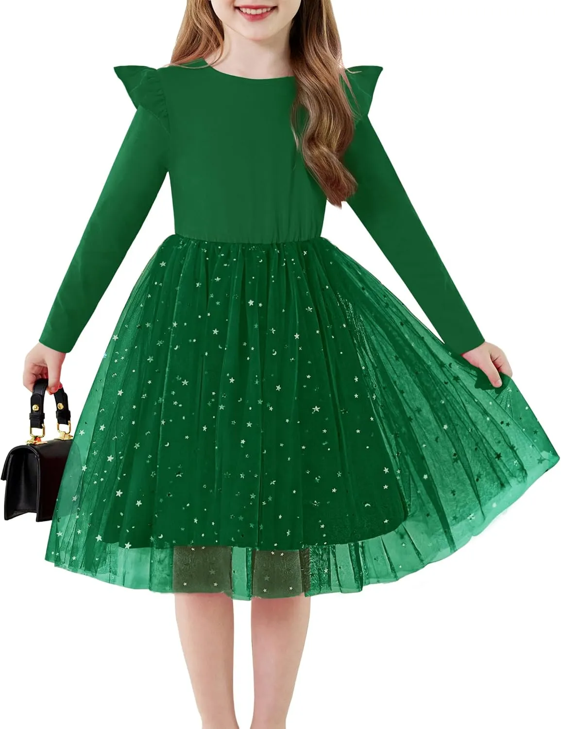 Arshiner Toddler Girls Tutu Dresses Long Sleeve Ruffle Fall Star Sequin Tulle Dress