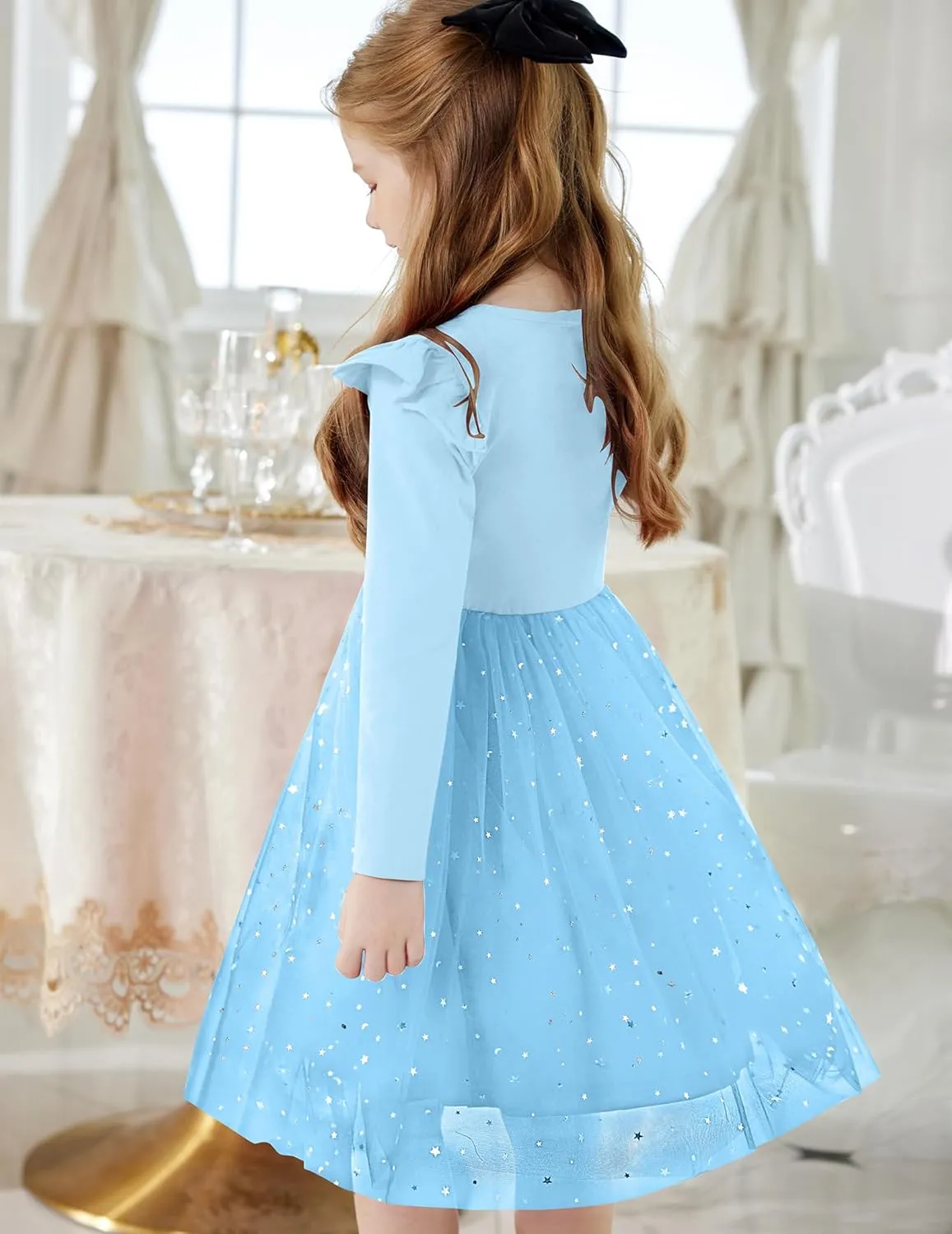 Arshiner Toddler Girls Tutu Dresses Long Sleeve Ruffle Fall Star Sequin Tulle Dress