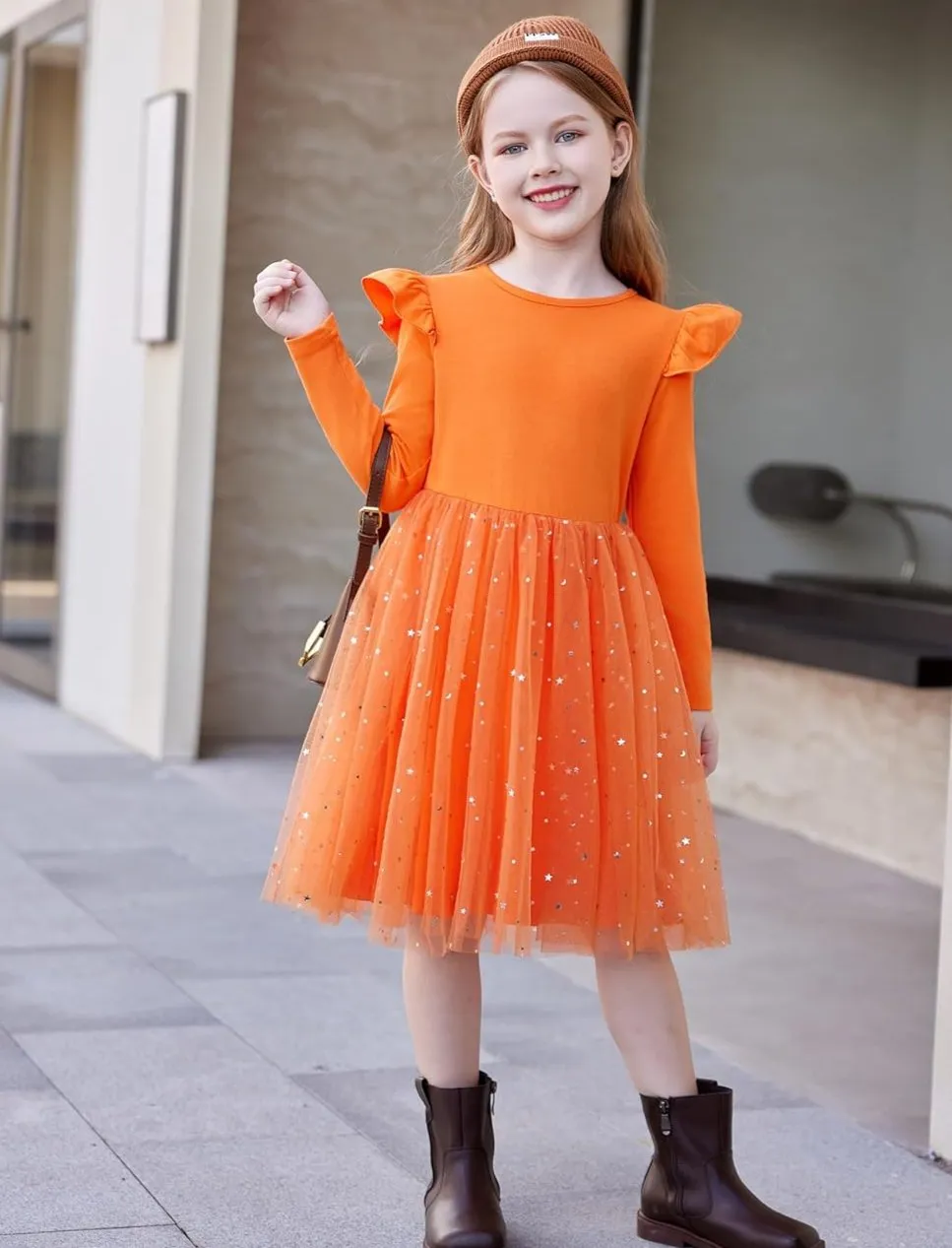 Arshiner Toddler Girls Tutu Dresses Long Sleeve Ruffle Fall Star Sequin Tulle Dress