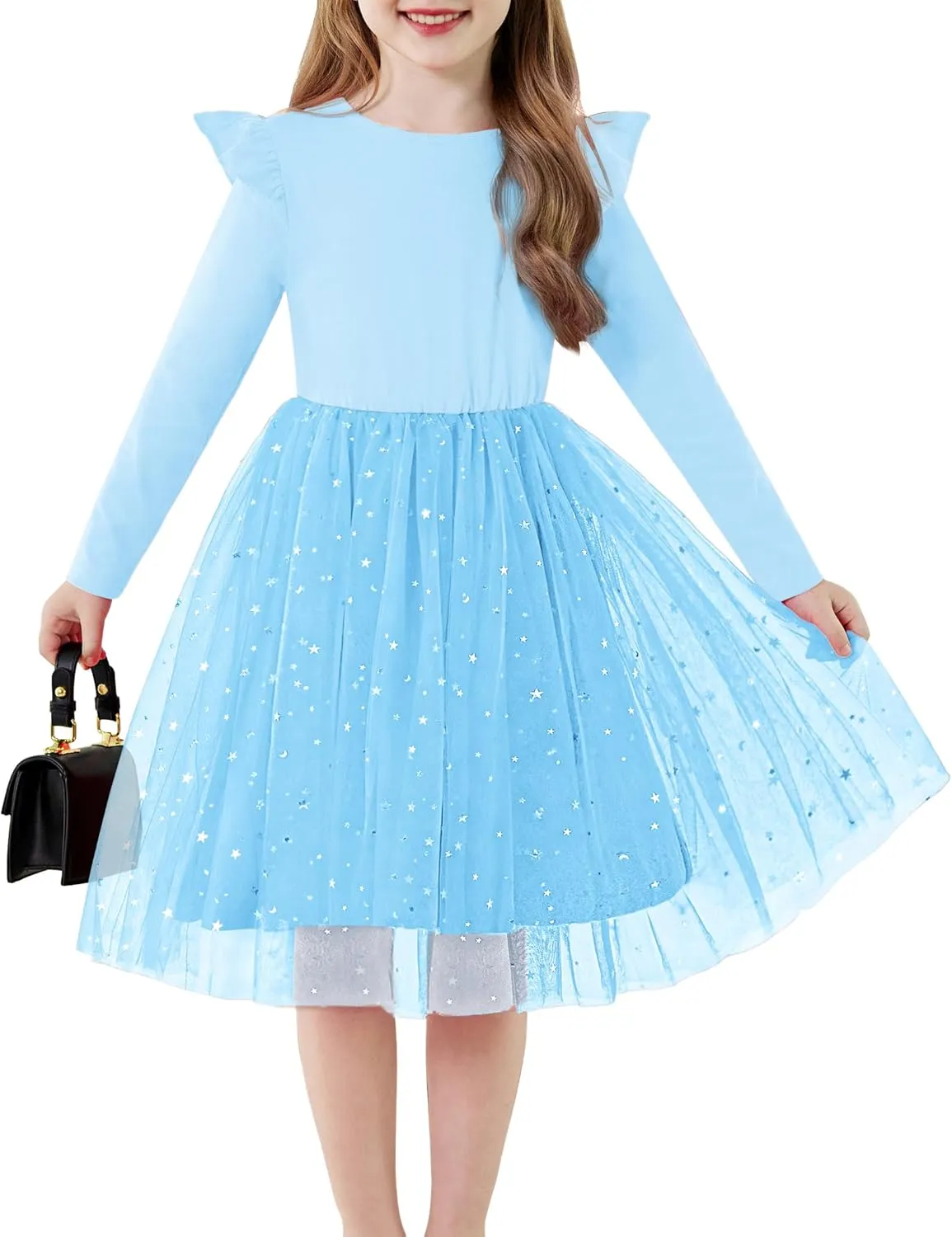 Arshiner Toddler Girls Tutu Dresses Long Sleeve Ruffle Fall Star Sequin Tulle Dress