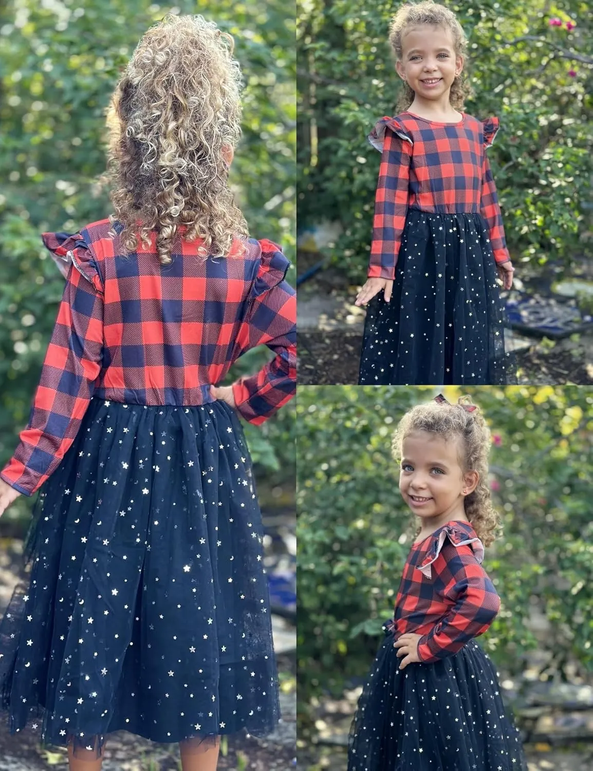 Arshiner Toddler Girls Tutu Dresses Long Sleeve Ruffle Fall Star Sequin Tulle Dress