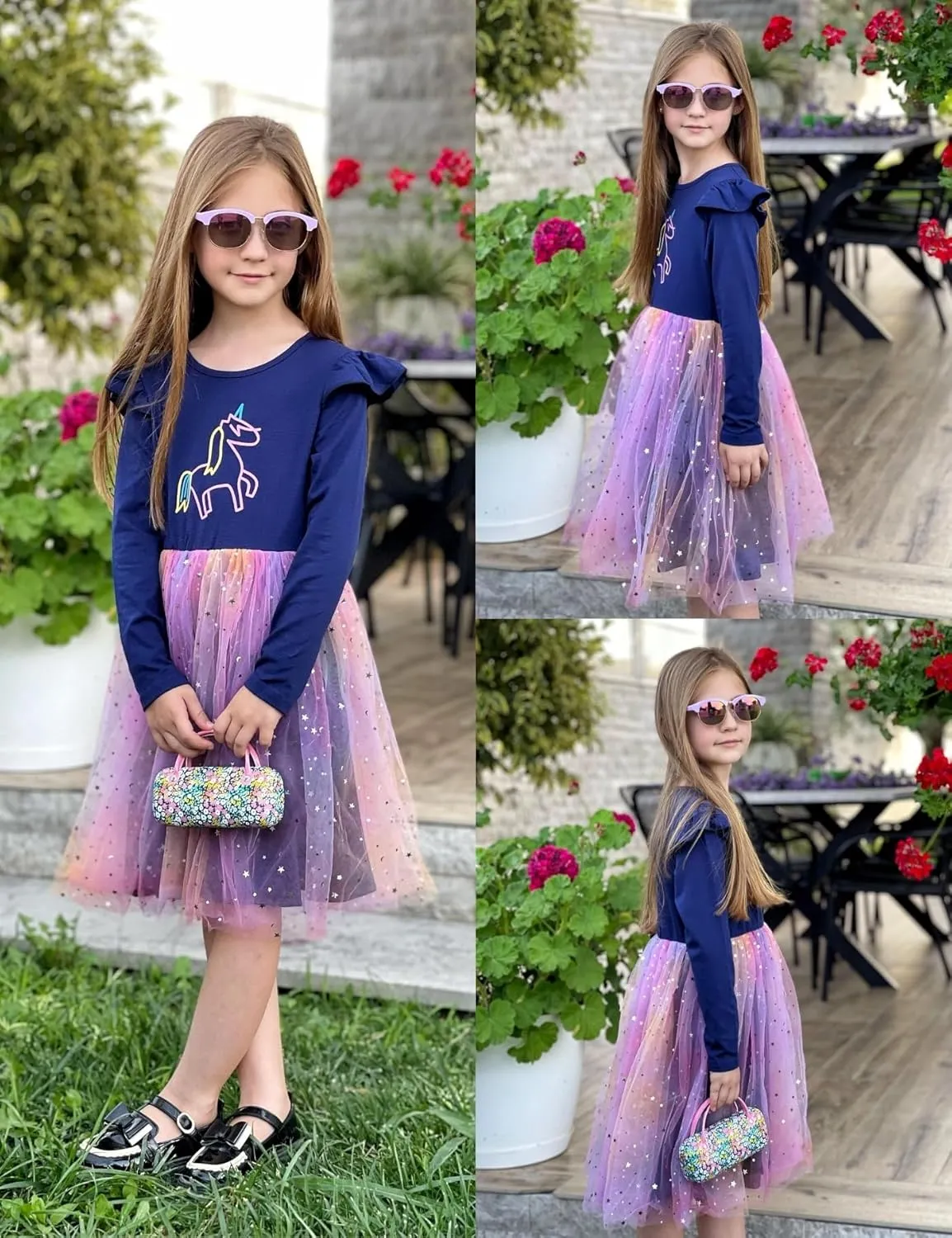 Arshiner Toddler Girls Tutu Dresses Long Sleeve Ruffle Fall Star Sequin Tulle Dress