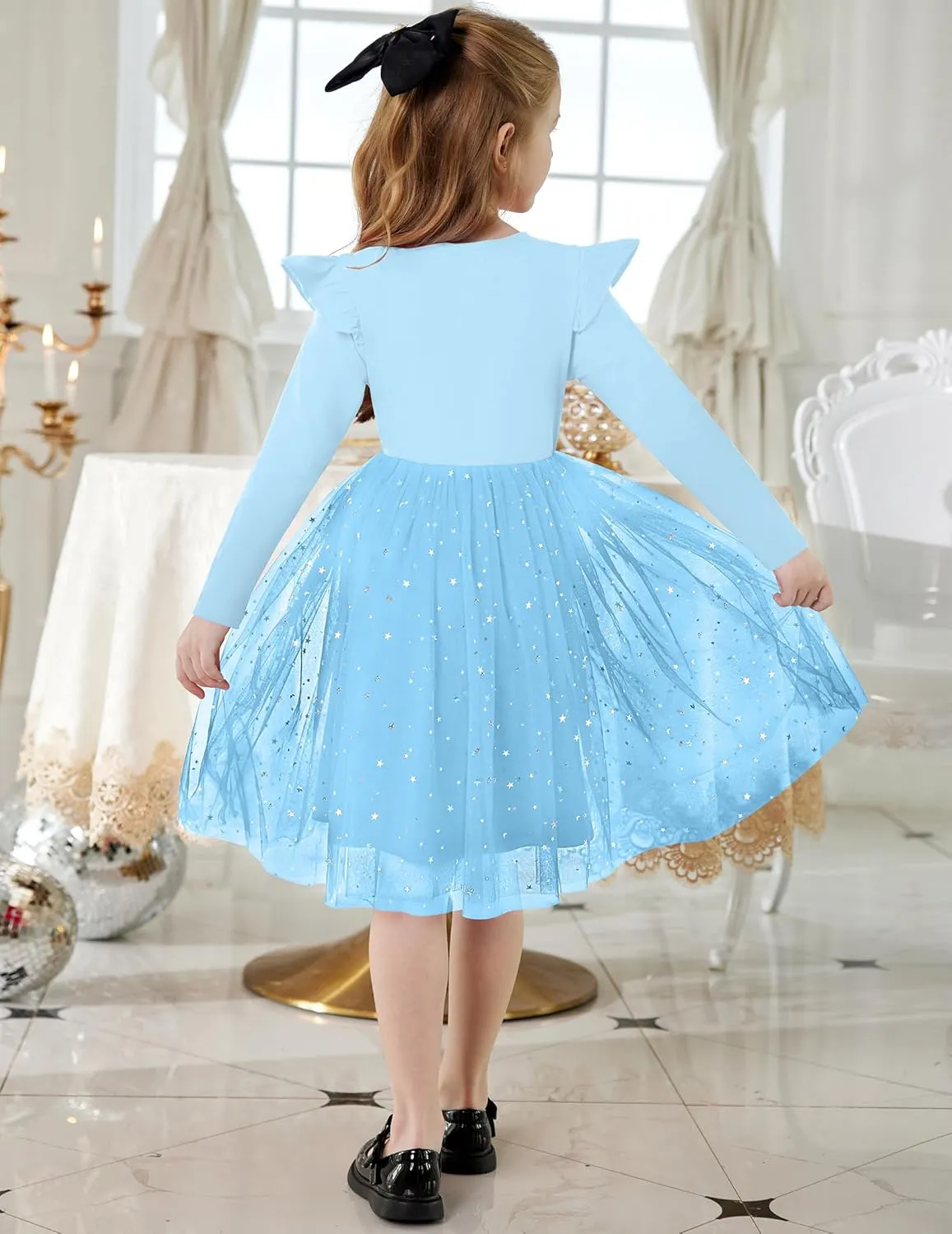 Arshiner Toddler Girls Tutu Dresses Long Sleeve Ruffle Fall Star Sequin Tulle Dress