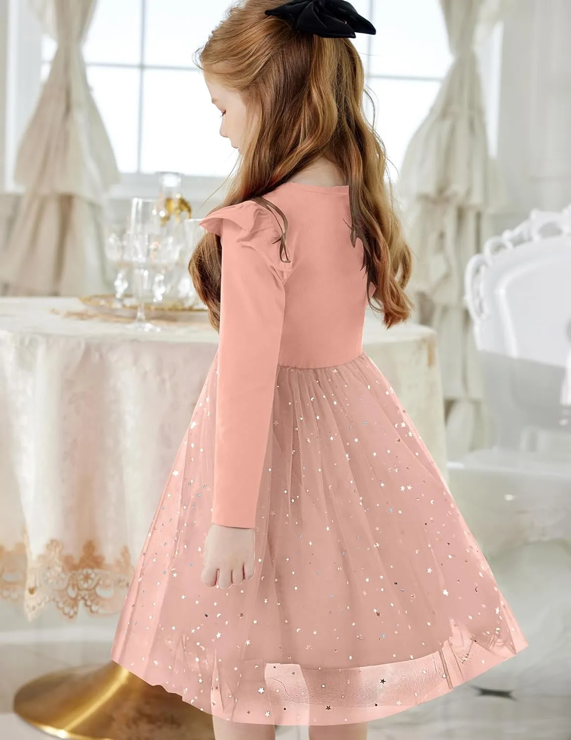 Arshiner Toddler Girls Tutu Dresses Long Sleeve Ruffle Fall Star Sequin Tulle Dress