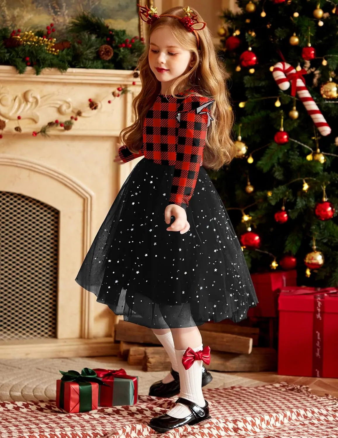 Arshiner Toddler Girls Tutu Dresses Long Sleeve Ruffle Fall Star Sequin Tulle Dress