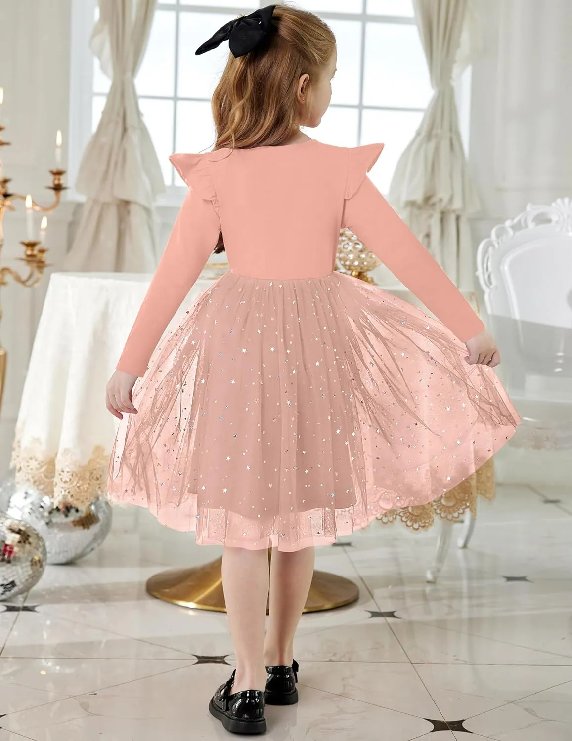 Arshiner Toddler Girls Tutu Dresses Long Sleeve Ruffle Fall Star Sequin Tulle Dress