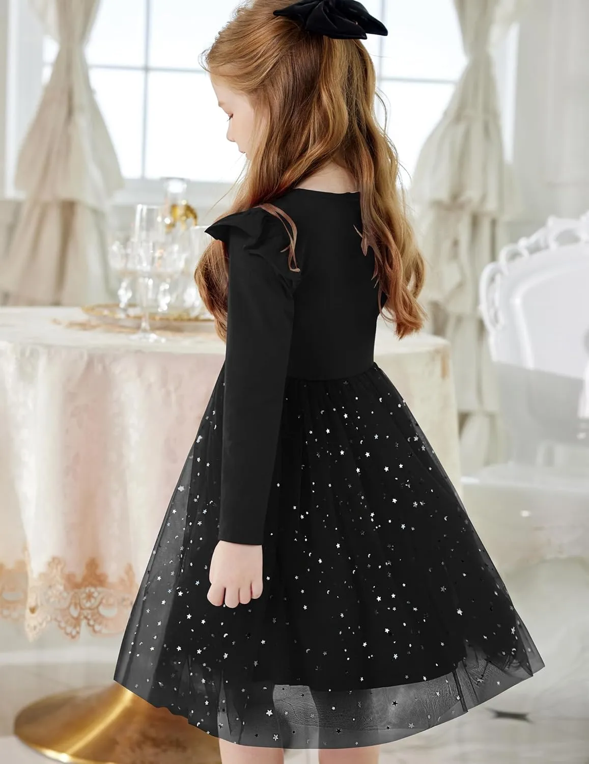 Arshiner Toddler Girls Tutu Dresses Long Sleeve Ruffle Fall Star Sequin Tulle Dress