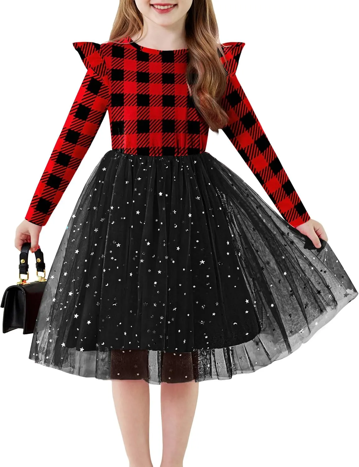 Arshiner Toddler Girls Tutu Dresses Long Sleeve Ruffle Fall Star Sequin Tulle Dress