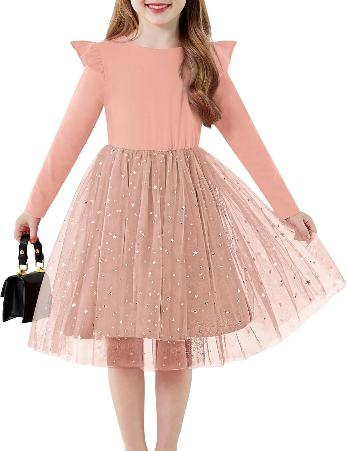 Arshiner Toddler Girls Tutu Dresses Long Sleeve Ruffle Fall Star Sequin Tulle Dress