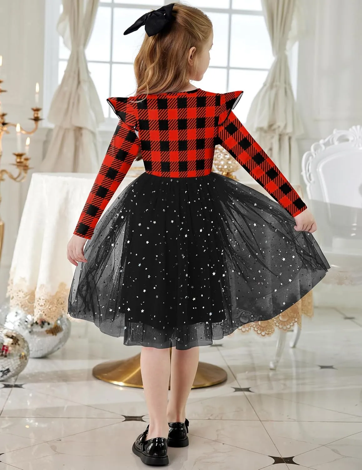 Arshiner Toddler Girls Tutu Dresses Long Sleeve Ruffle Fall Star Sequin Tulle Dress