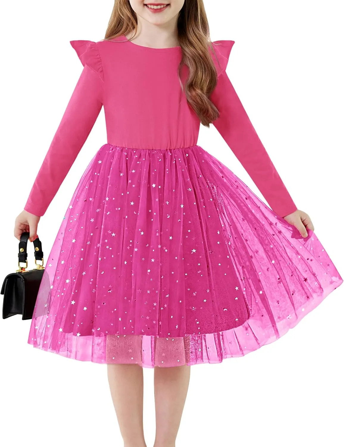 Arshiner Toddler Girls Tutu Dresses Long Sleeve Ruffle Fall Star Sequin Tulle Dress