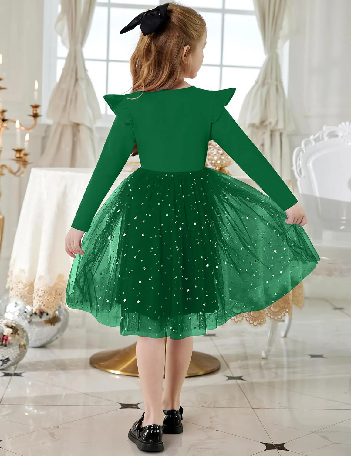 Arshiner Toddler Girls Tutu Dresses Long Sleeve Ruffle Fall Star Sequin Tulle Dress