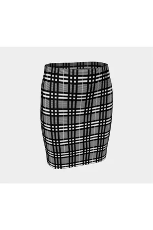 Black & White Plaid Fitted Skirt
