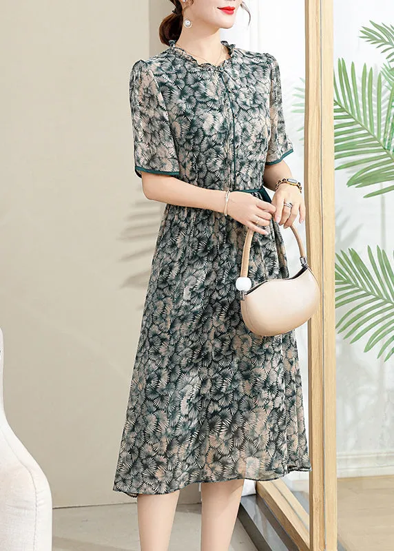 FLYTONN- Elegant Yellow Ruffled Print Lace Up Chiffon Dresses Summer BB032