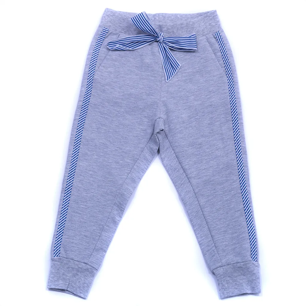 Gray Striped Bow Pants