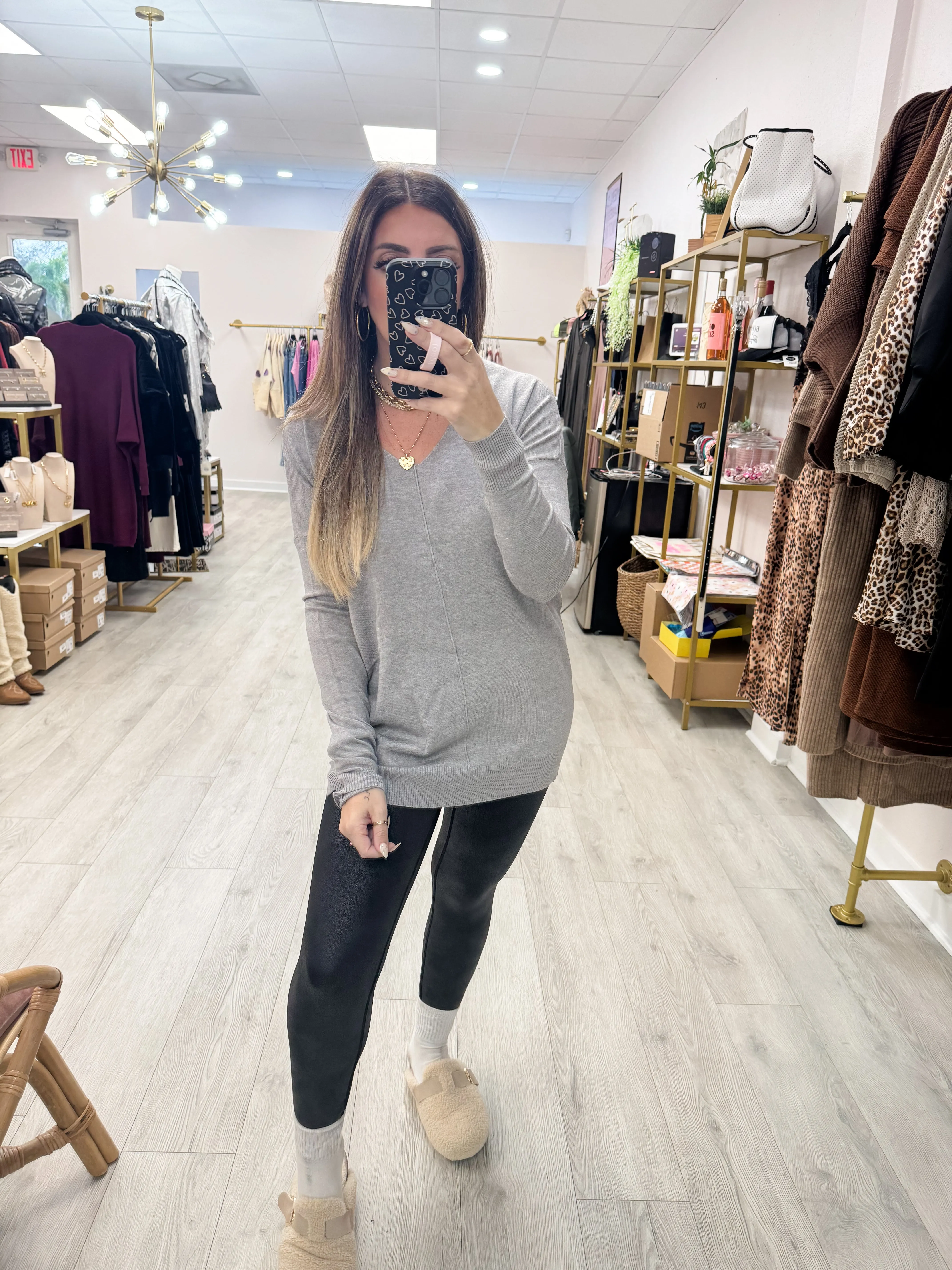 Gray V Neck Pullover