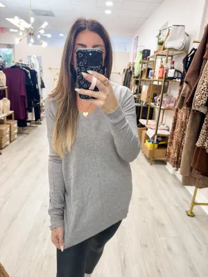 Gray V Neck Pullover
