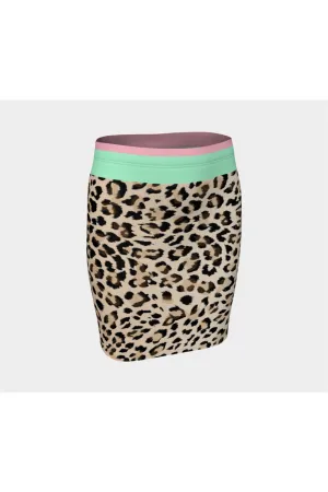 Leopard Pink and Green Fitted Skirt