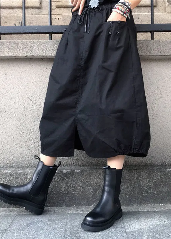 Loose Black Drawstring Patchwork Elastic Waist Lantern Skirts FA212