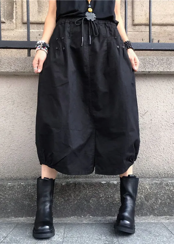 Loose Black Drawstring Patchwork Elastic Waist Lantern Skirts FA212