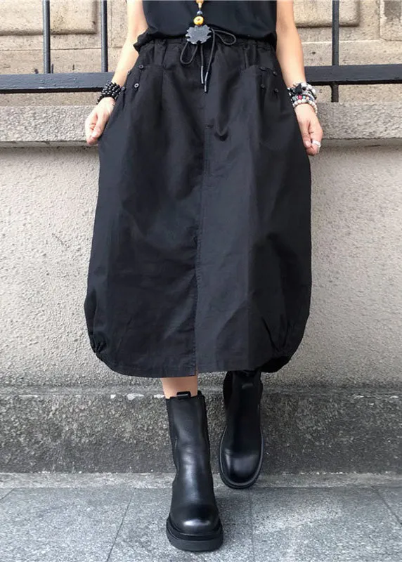 Loose Black Drawstring Patchwork Elastic Waist Lantern Skirts FA212