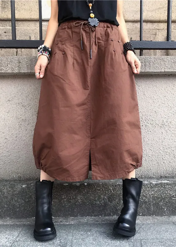 Loose Black Drawstring Patchwork Elastic Waist Lantern Skirts FA212