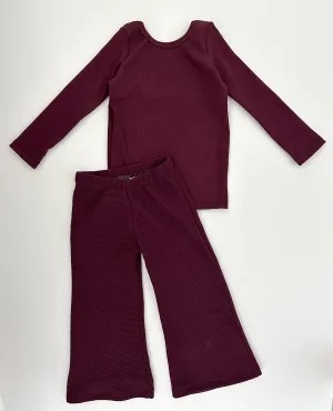 Maren Wide Leg Pants: Plum Waffle