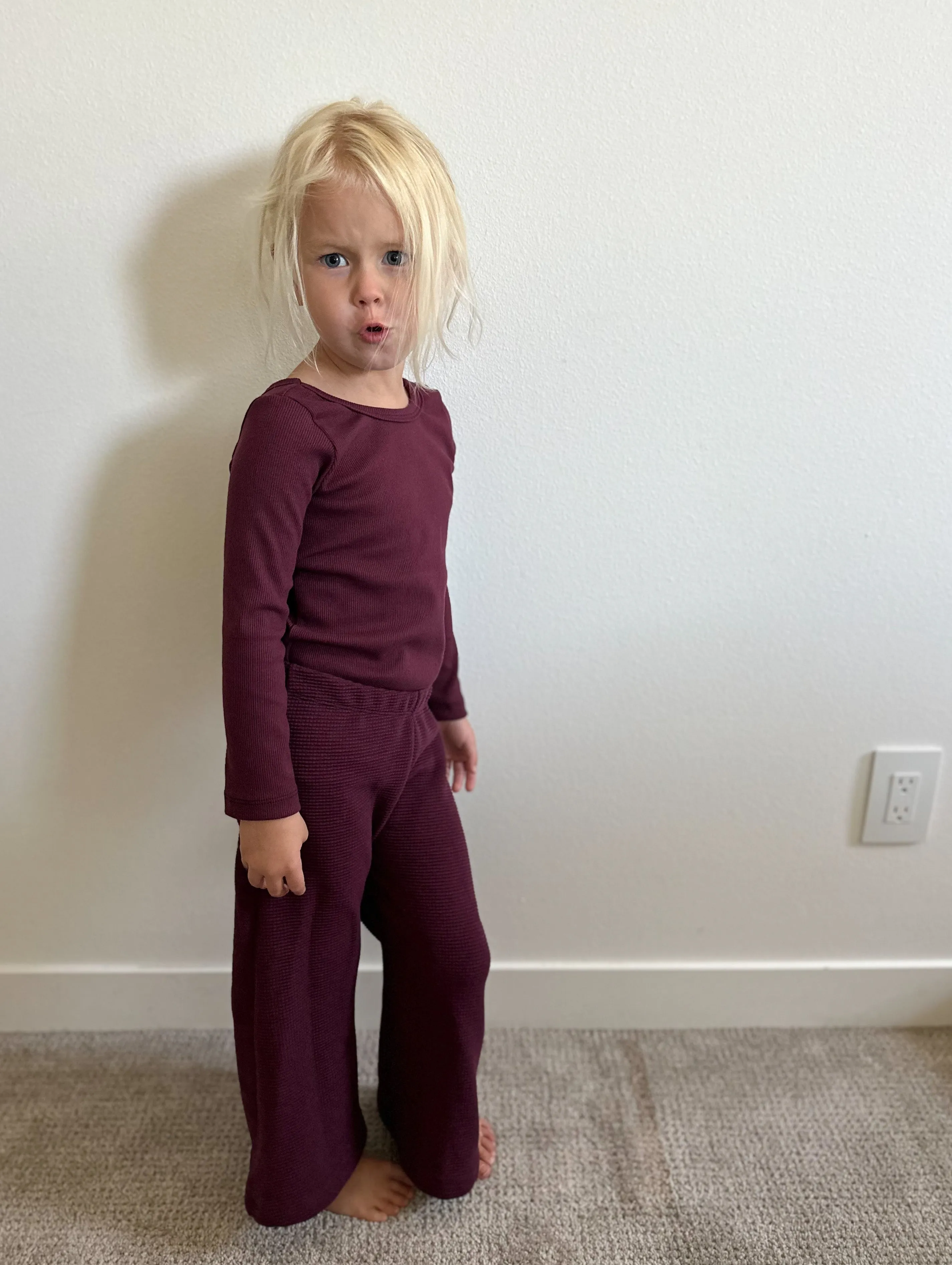 Maren Wide Leg Pants: Plum Waffle