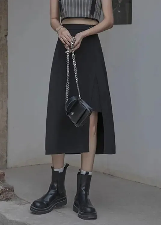 New Black Side Open High Waist  Cotton Skirts Summer ML3301