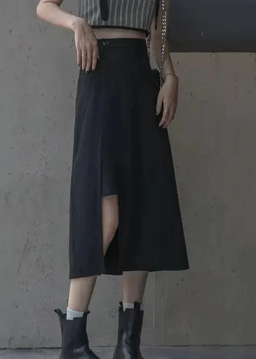 New Black Side Open High Waist  Cotton Skirts Summer ML3301