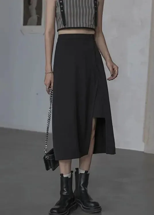 New Black Side Open High Waist  Cotton Skirts Summer ML3301