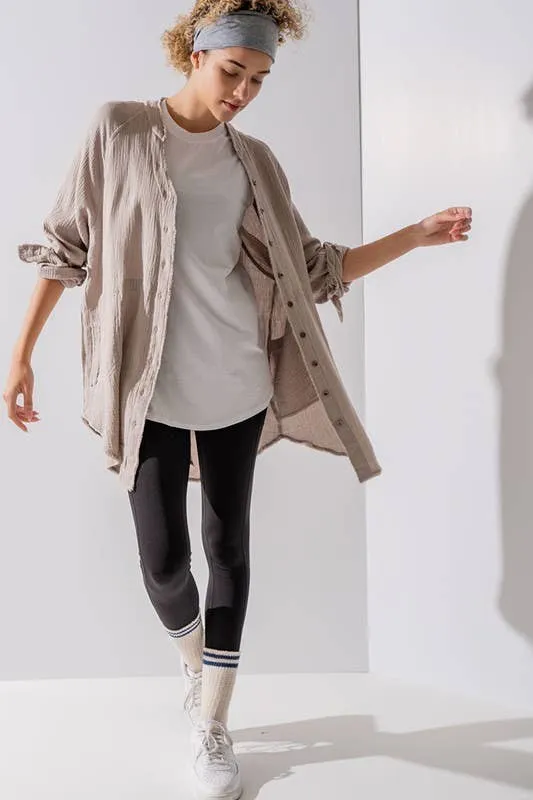 PREMIUM SOFT FRAYED HEM GAUZE WASHED SHIRT