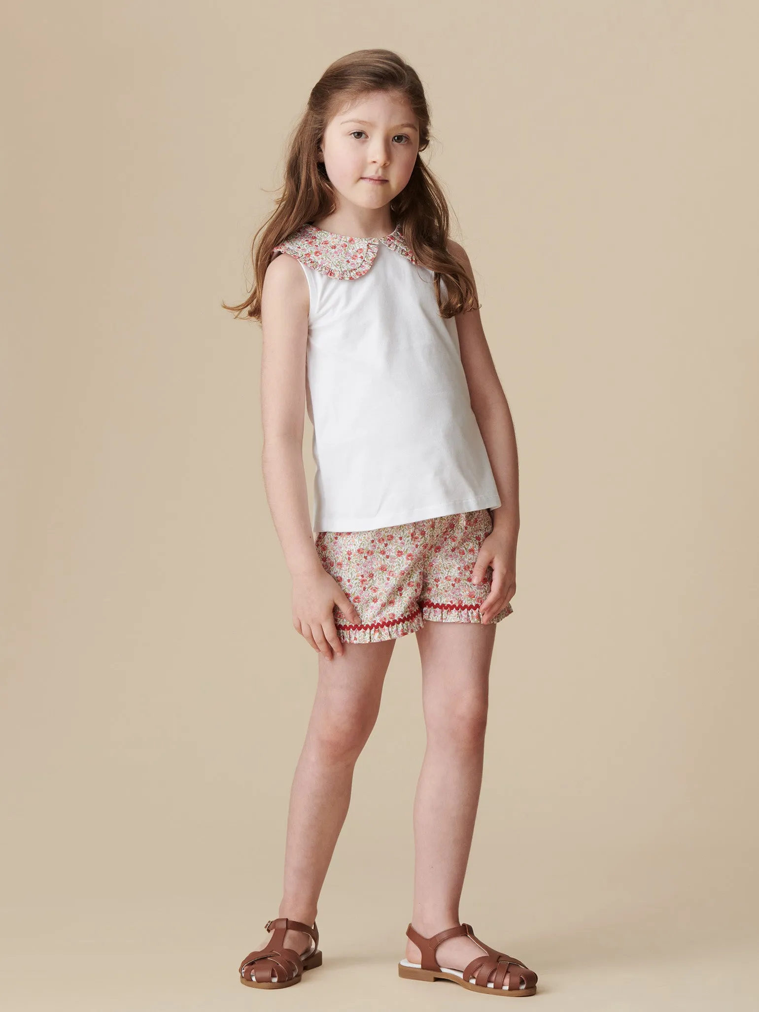 Red Floral Flores Cotton Girl Shorts