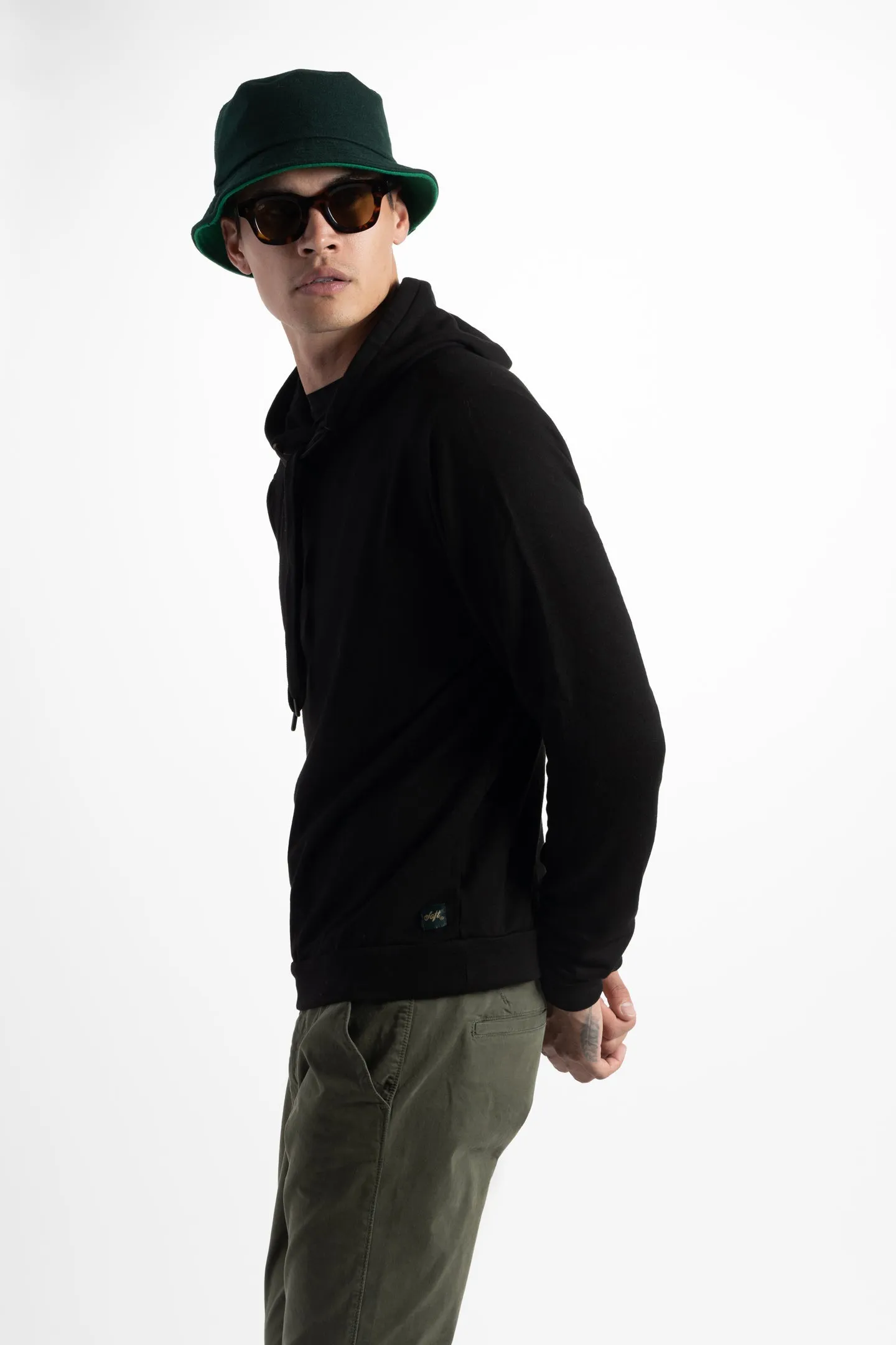 Soft Cloth Hollywood Hoodie in Japanese Stretch Terry - Black