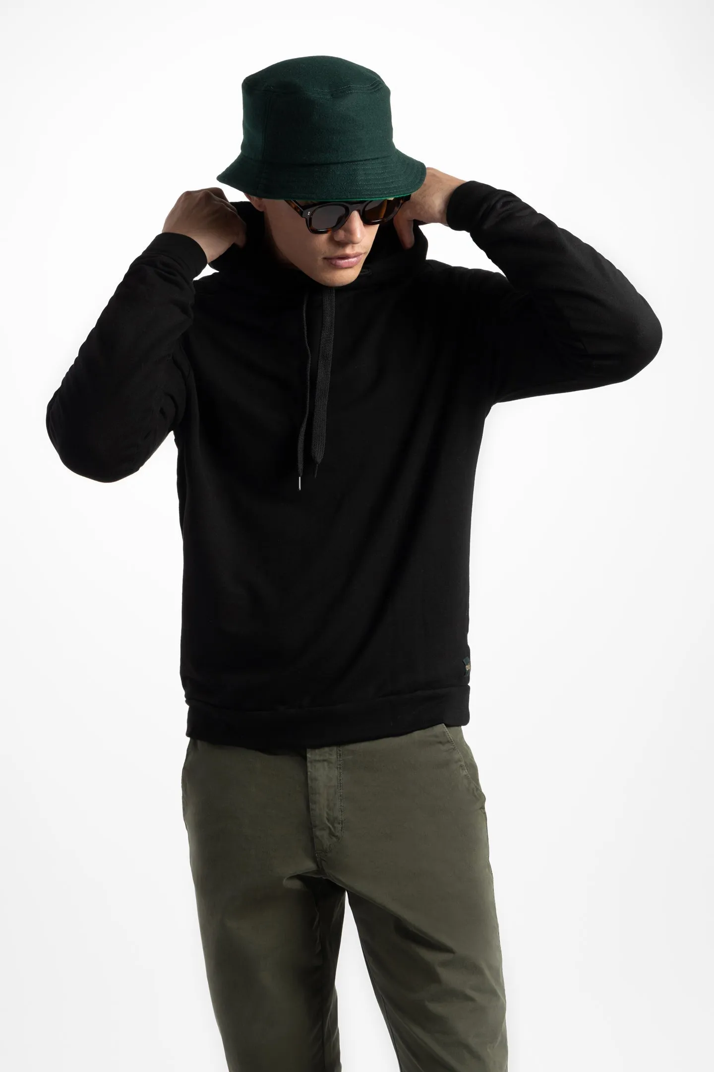 Soft Cloth Hollywood Hoodie in Japanese Stretch Terry - Black