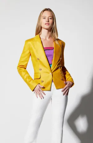 Vegan Leather Blazer In Gold