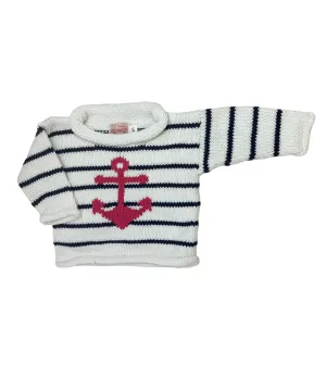 White/Navy Stripe Pink Anchor Roll Neck Sweater
