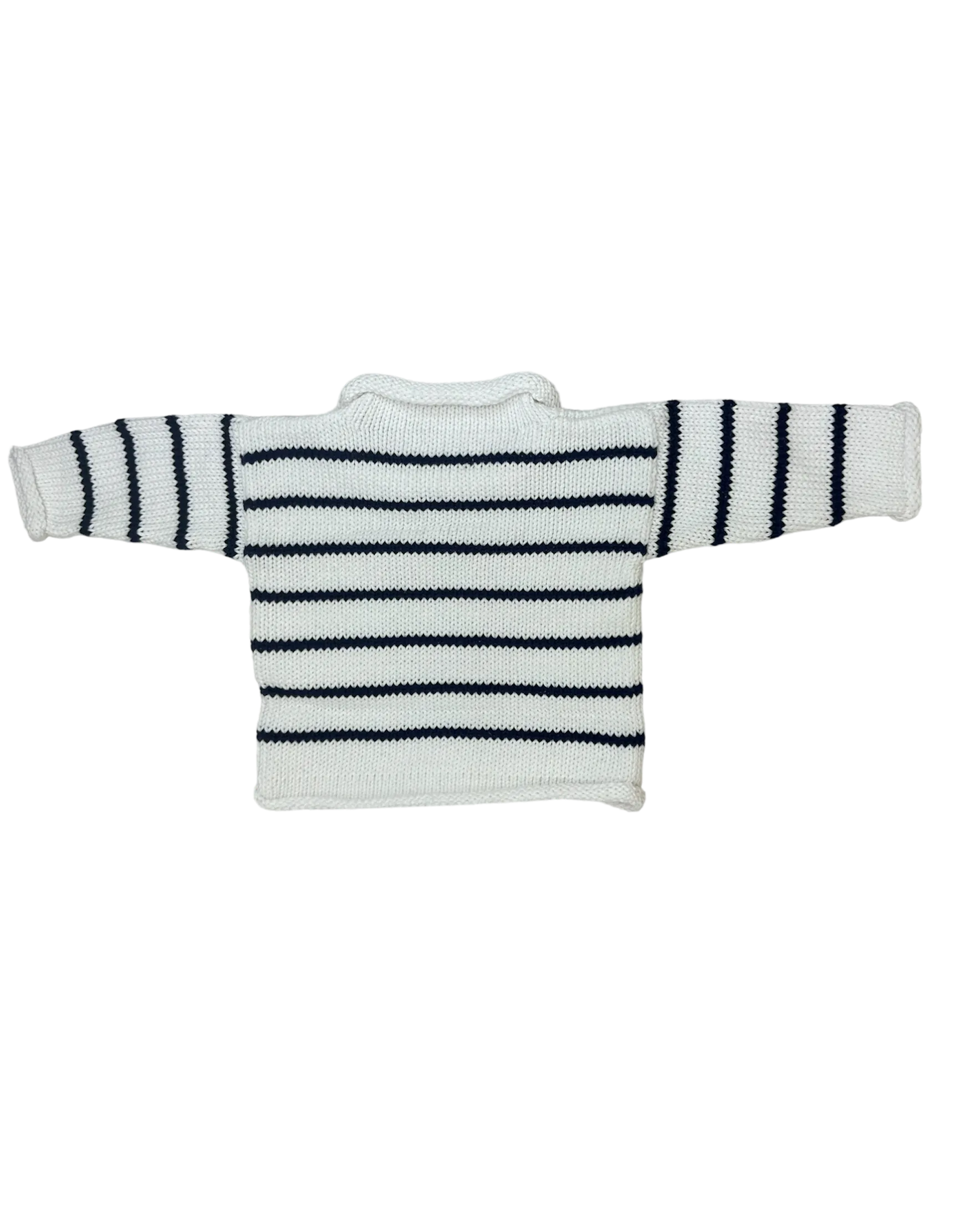 White/Navy Stripe Pink Anchor Roll Neck Sweater