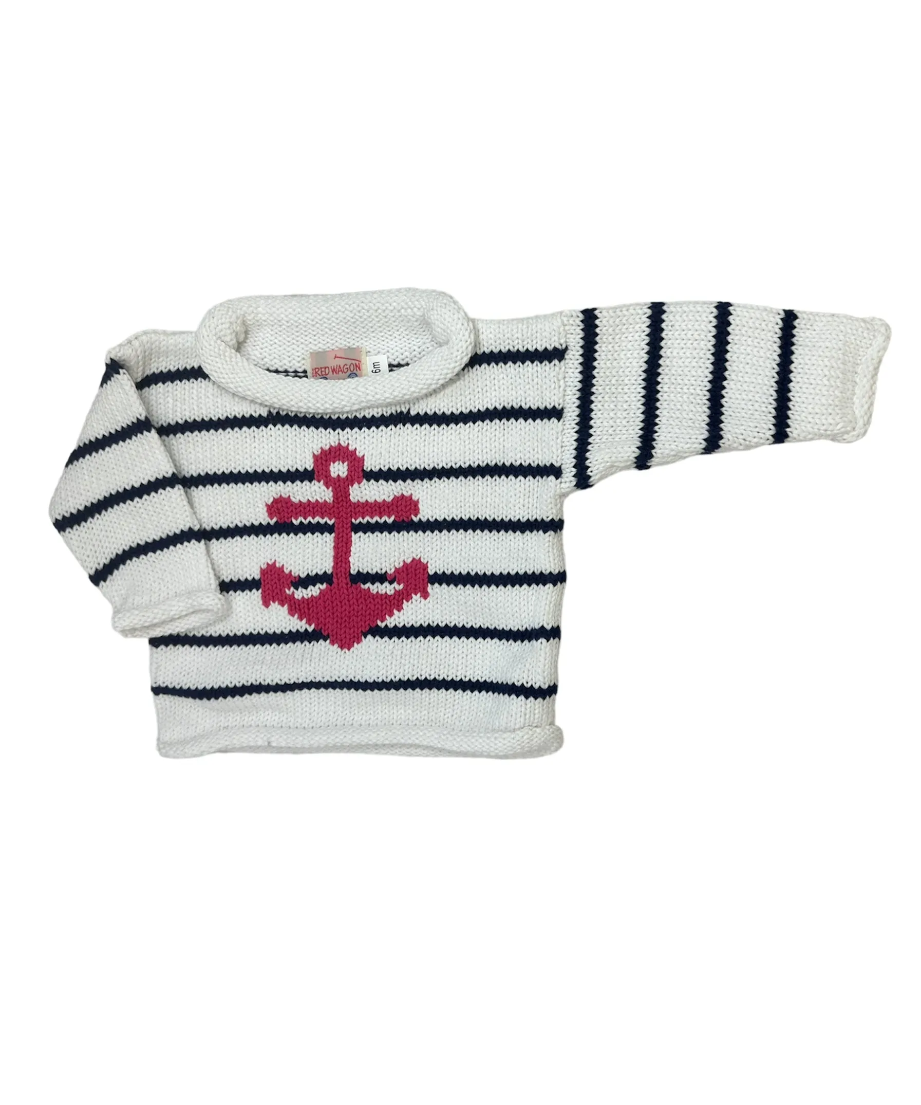 White/Navy Stripe Pink Anchor Roll Neck Sweater