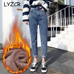 Winter Women 2019 Loose Women High Waist Velvet Jeans
